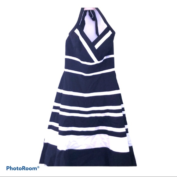 NEW! Preppy Coastal Grandmother Black & White Halter Cotton Dress‎ Size 4 - Picture 4 of 12